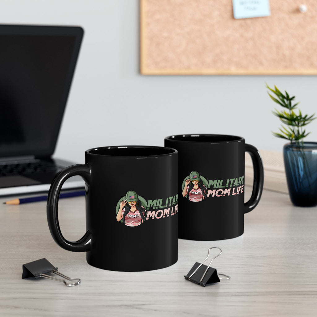 Military Mom Life Black Mug — 11oz/15oz Coffee Cup