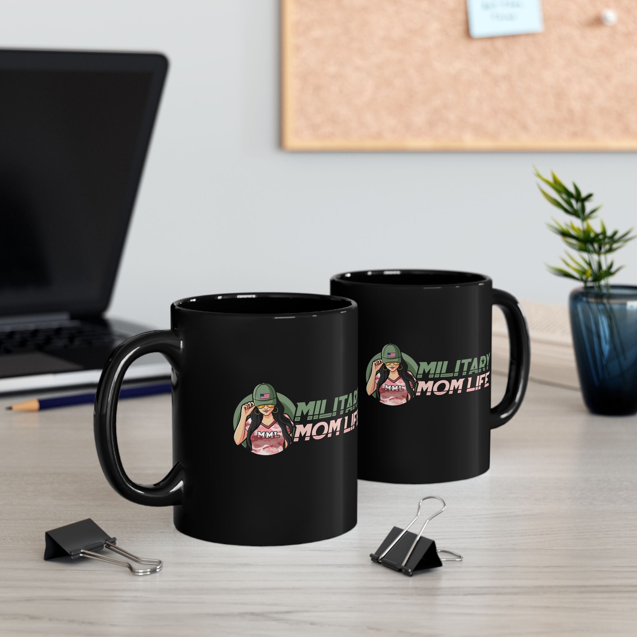 Military Mom Life Black Mug — 11oz/15oz Coffee Cup