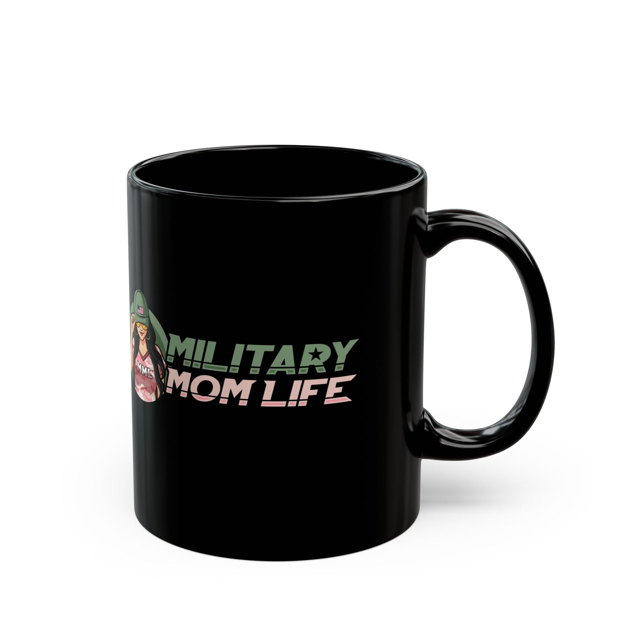 Military Mom Life Black Mug — 11oz/15oz Coffee Cup